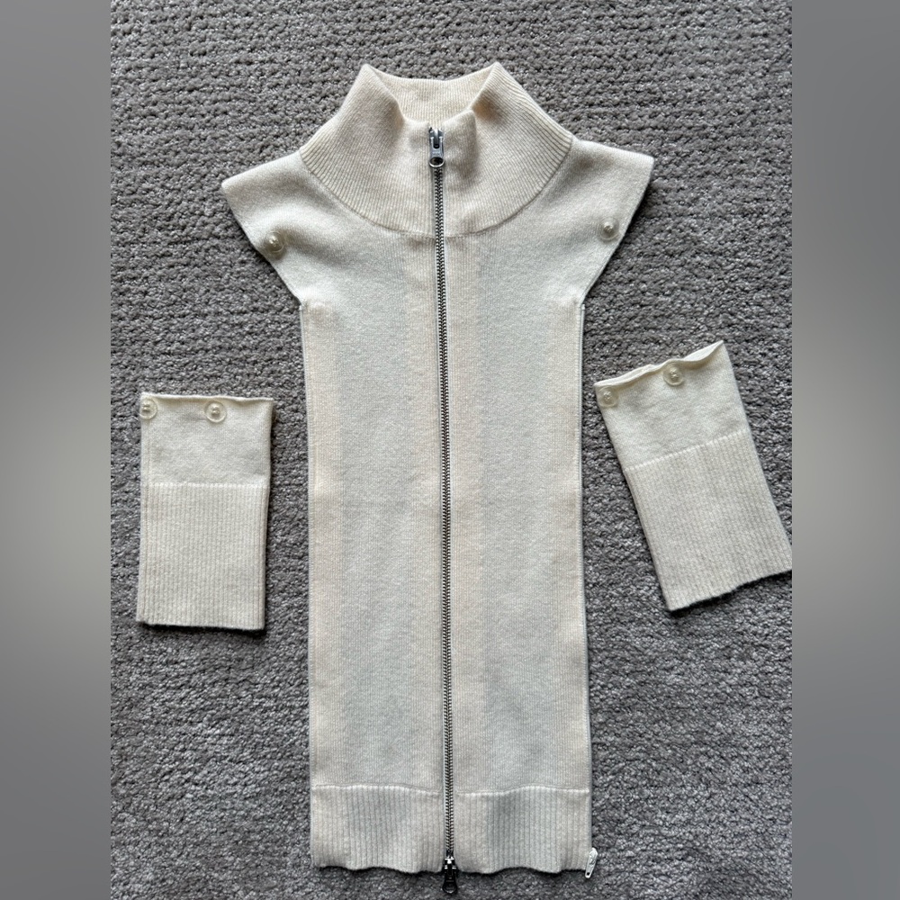 Veronica Beard Rare 100% cashmere cream dickey zip front sweater w/Cuffs